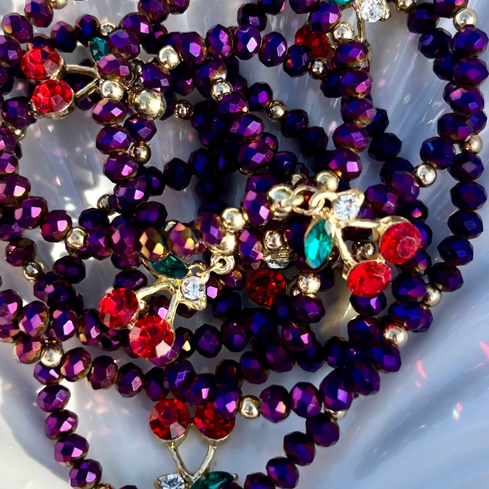 Glass Beaded Bracelet With Cherry Charm